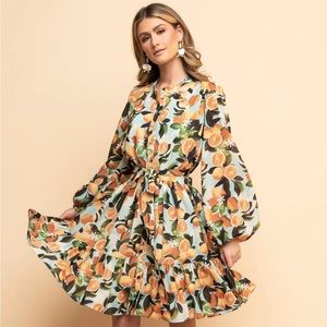 Rachel Parcell Fresh Yellow lemon print. Long sleeve summer dress